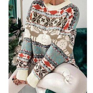 Cozy Christmas Holiday Print Oversized Sweater Top